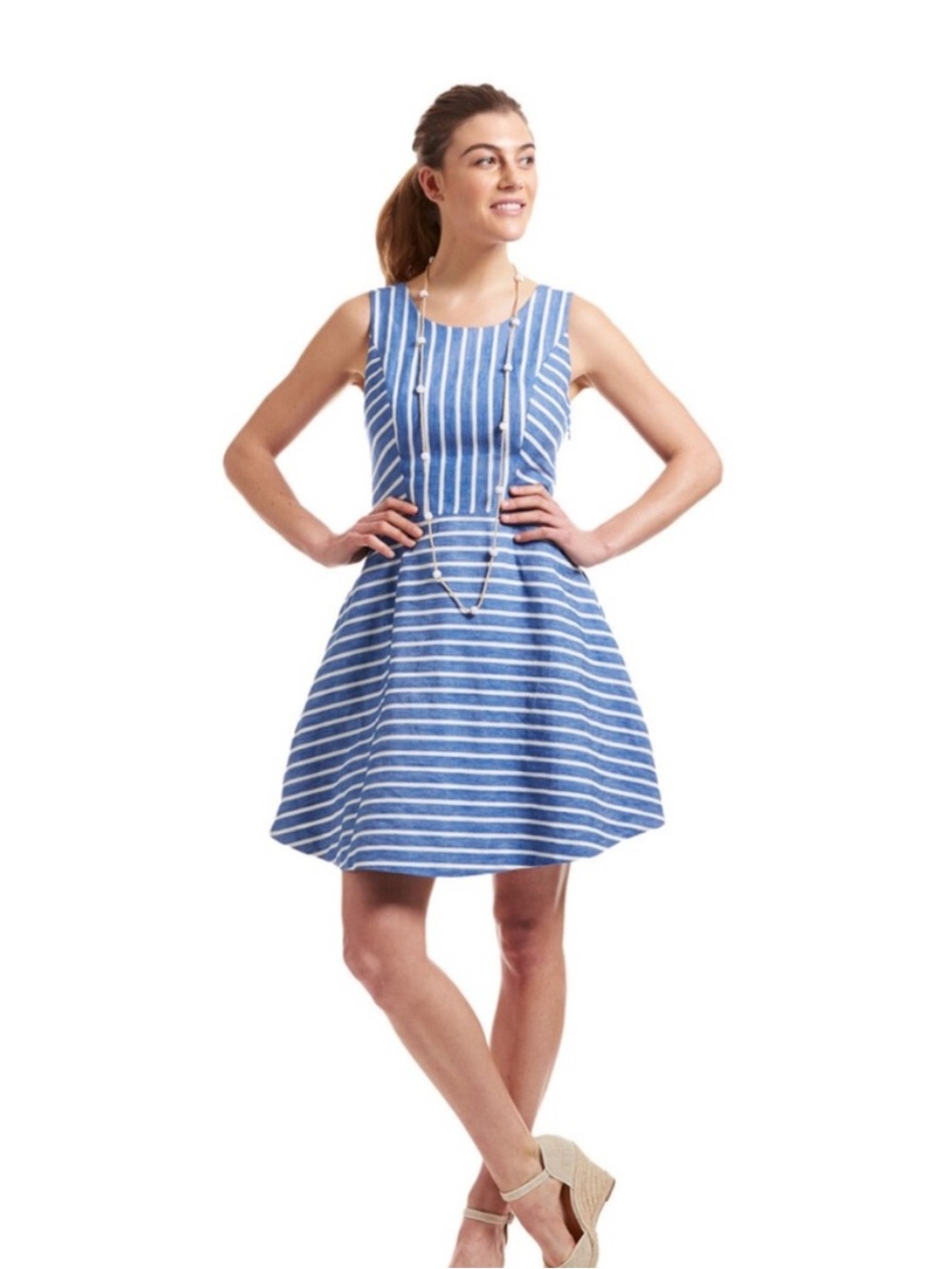 Vineyard Vines Blue Linen Cotton Nautical Stripe Dress Fit And Flare Size 6